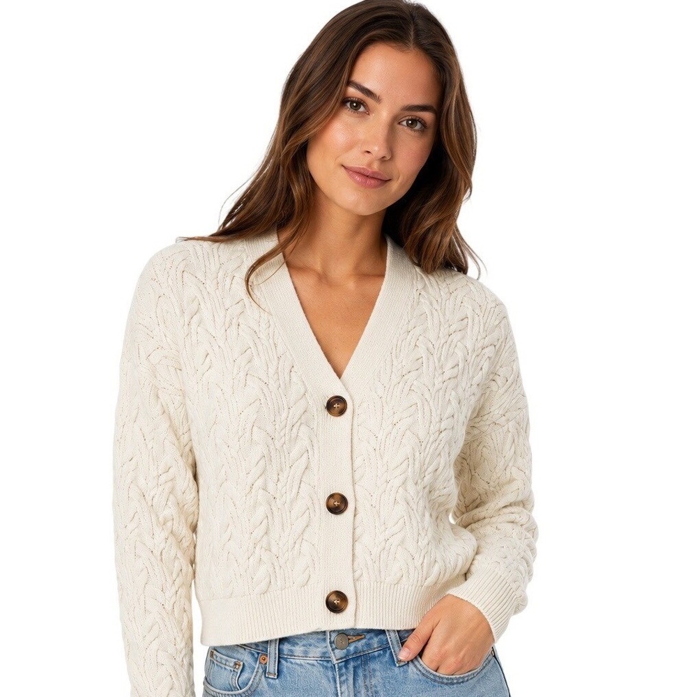 Cyrus Textured Knit Cardigan Sweater Large Cottagecore Quiet Luxury Button Front